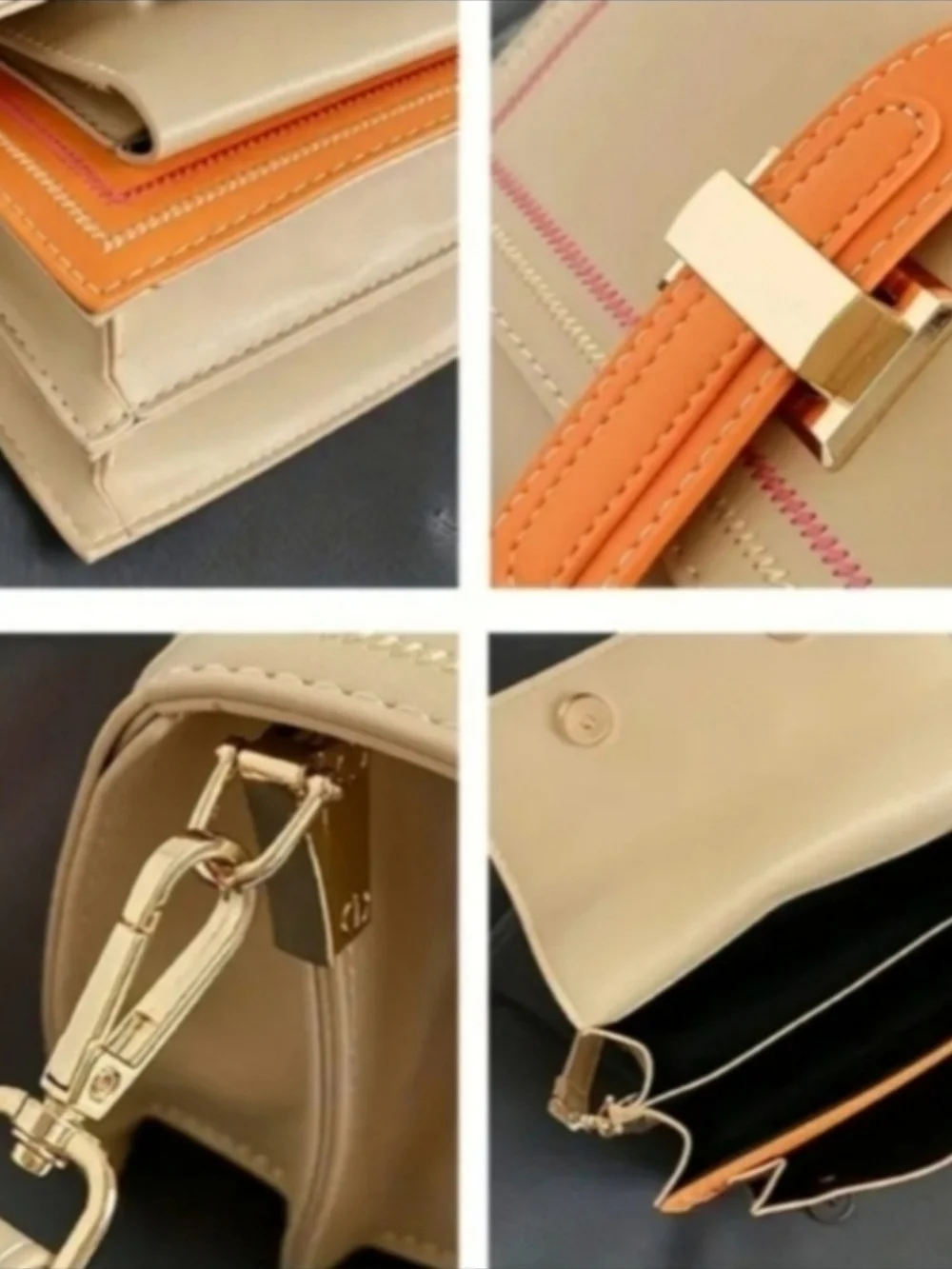 Trendy Cream and Orange Pu Leather Top-Handle Multi-layer Satchel Crossbody Bag